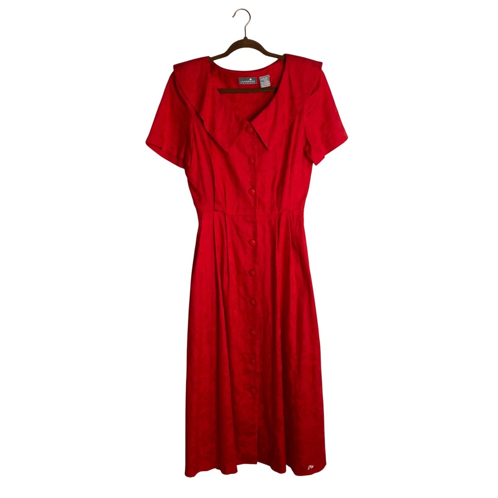 Vintage Liz Claiborne 90s Red Jacquard Midi Dress Whimsigoth Dark Academia